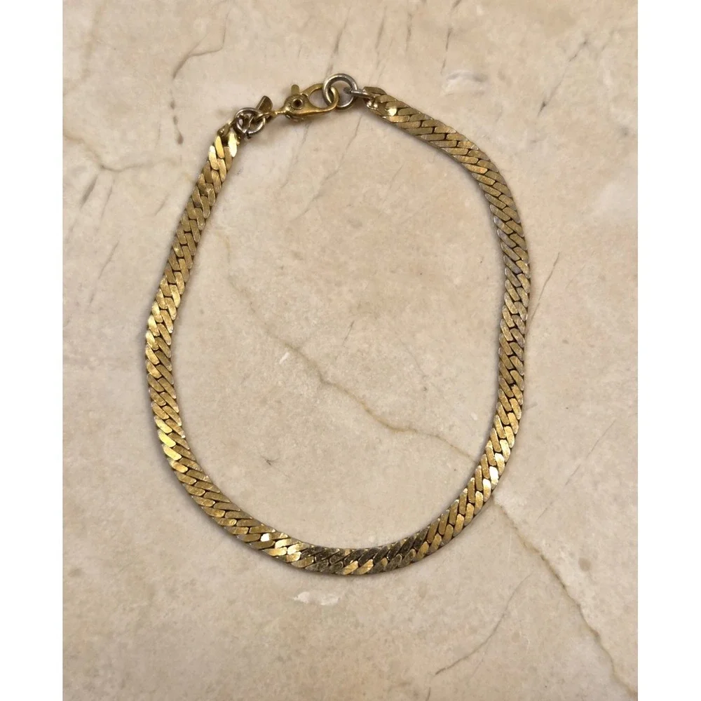 Vintage Monet 1990s Gold Tone Herringbone Bracelet 7